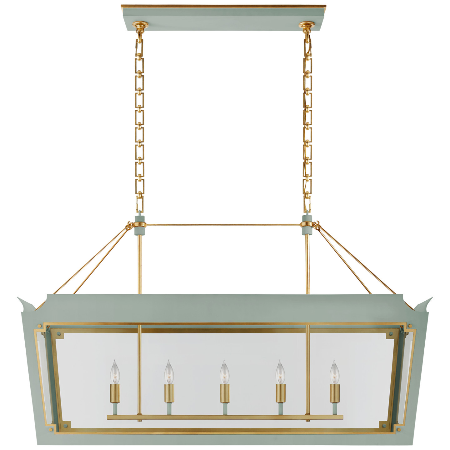 Caddo Medium Linear Lantern in Celadon and Gild with Clear Glass | Visual Comfort