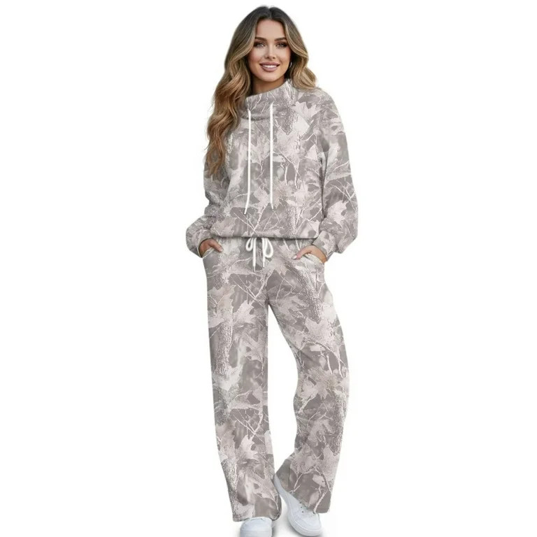 Garronmavis Women Jogging Suits 2 Piece Set Camo Sweatsuit for Women Wide Leg Sweatpants Tracksui... | Walmart (US)