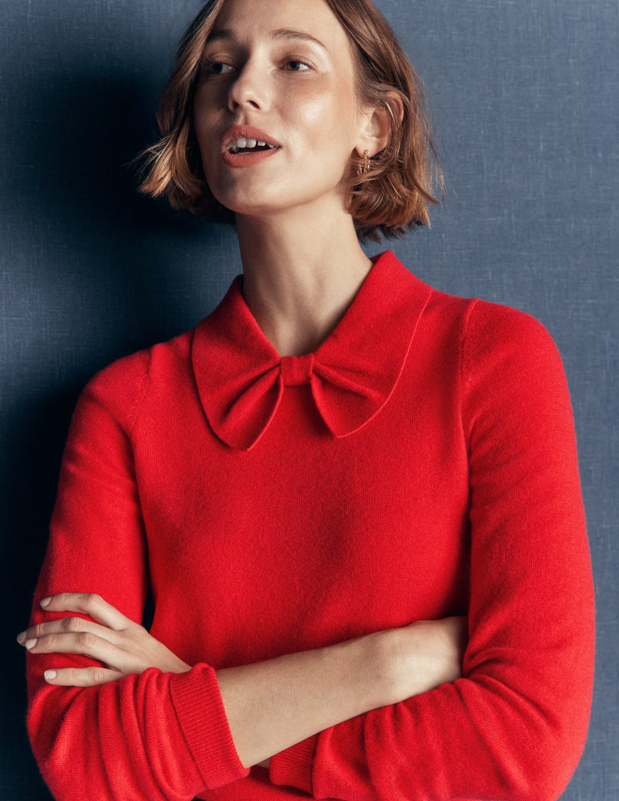 Bow Neck Knitted Sweater-Poppy Red | Boden (US)