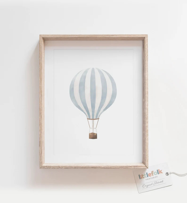 Blue Hot Air Balloon Print Vintage Travel Wall Art Printable - Etsy | Etsy (US)