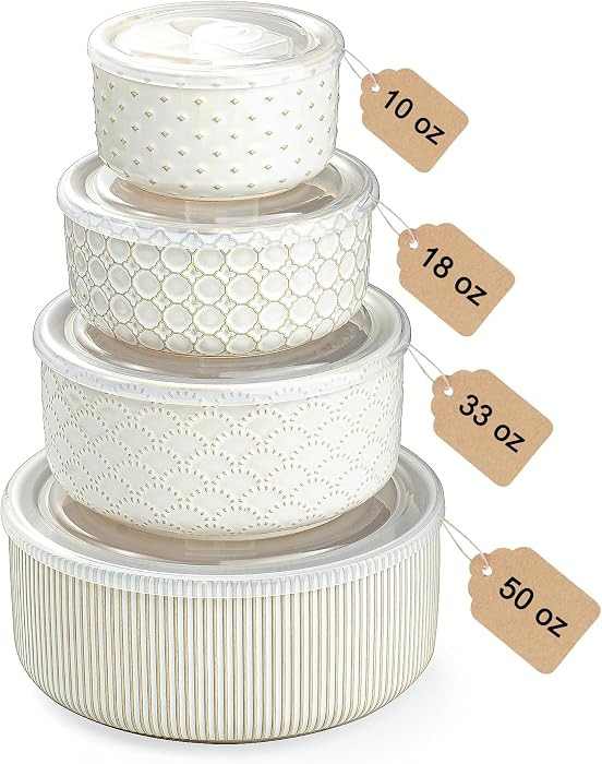 Serving Bowls with Lids, Ceramic Mixing Bowls Set of 4, Off-White | Amazon (US)
