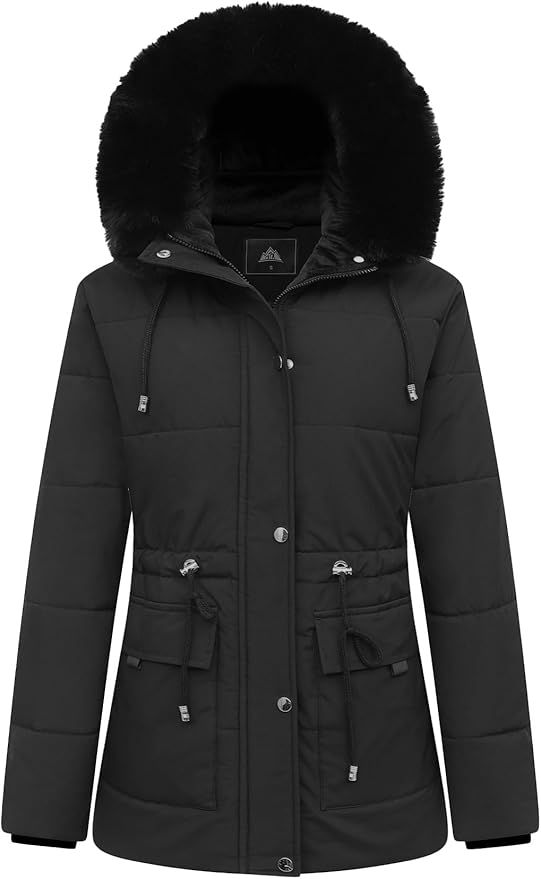 MOERDENG Women's Warm Winter Puffer Coat Thicken Fleece Lined Down Jacket Faux Fur Detachable Hoo... | Amazon (US)