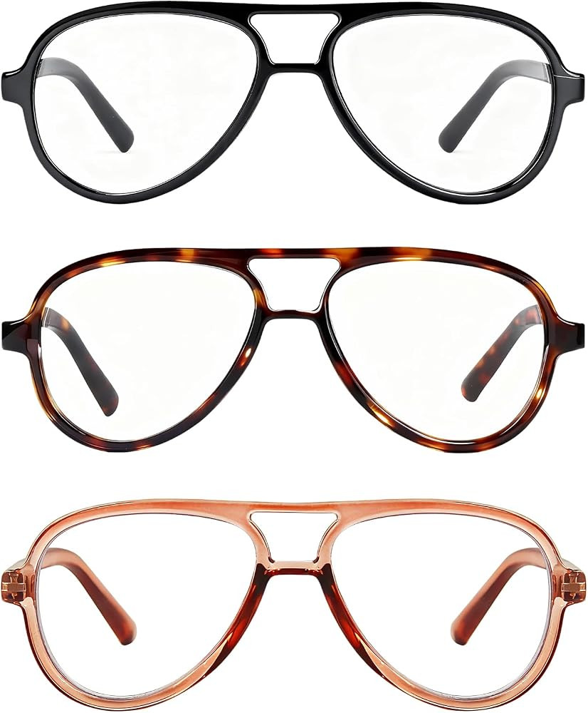 Oversized Aviator Reading Glasses Women Men, 3 Pack Retro Blue Light Reading Glasses Large Comput... | Amazon (UK)