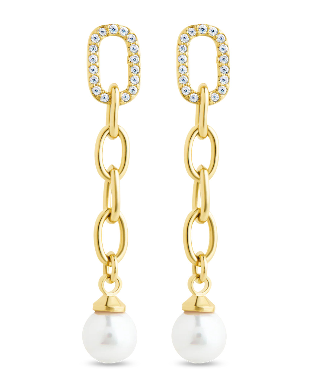 Daphne CZ & Pearl Chain Drop Stud Earrings | Sterling Forever