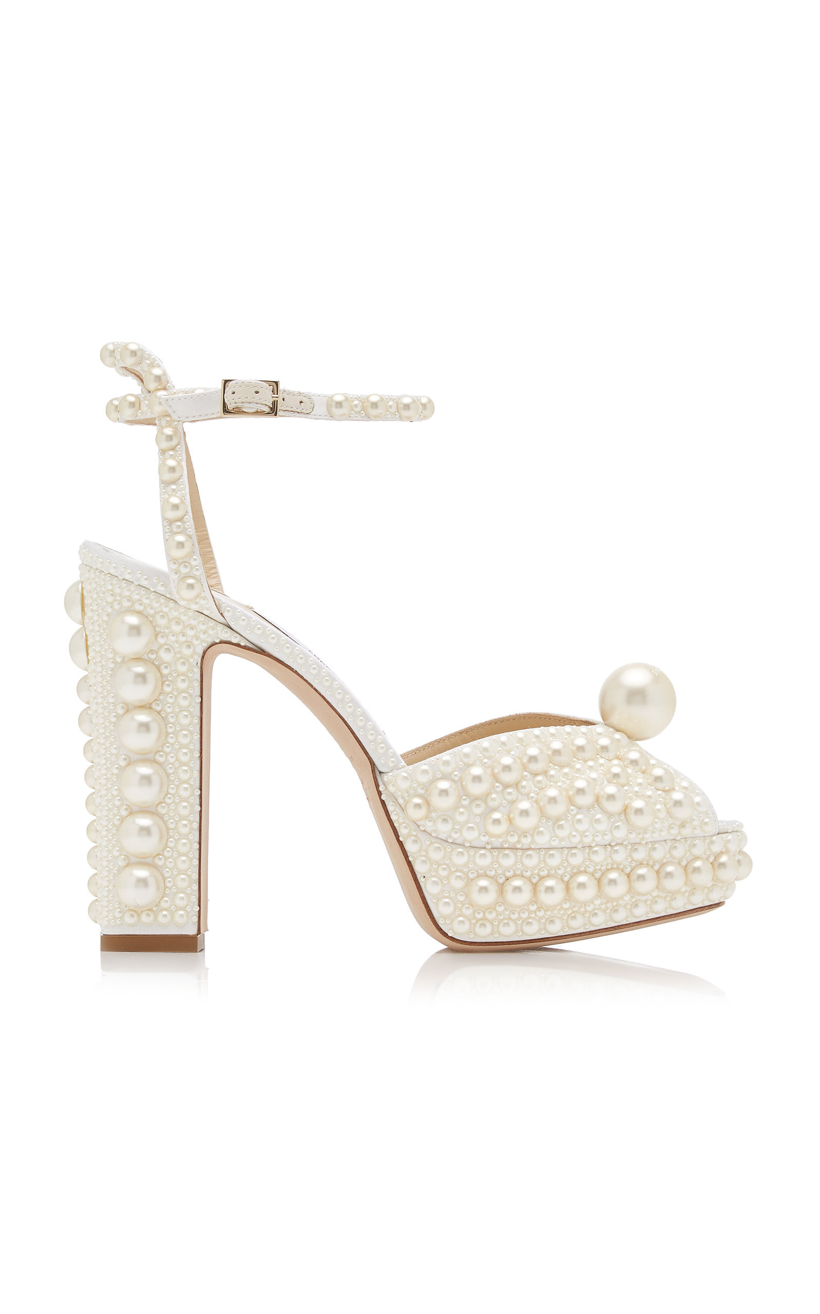Jimmy Choo - Sacaria Pearl-Embellished Satin Platform Sandals - White - IT 39.5 - Moda Operandi | Moda Operandi (Global)