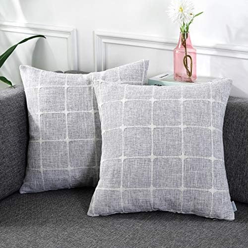 AmHoo Pack of 2 Farmhouse Plaid Decorative Throw Pillow Covers Modern Jacquard Pillowcases Faux L... | Amazon (US)