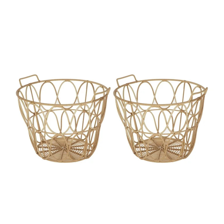 Better Homes & Gardens Extra Large Brown Poly Rattan Storage Baskets with Handles, Set of 2 | Walmart (US)