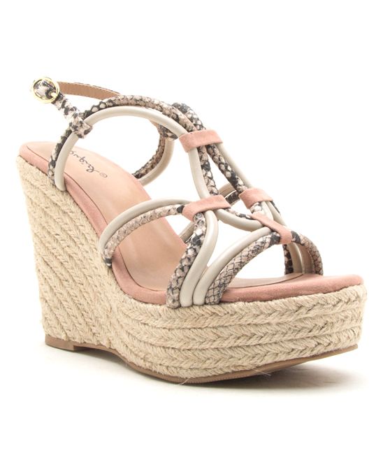 Qupid Women's Sandals BEIGE/BWN - Beige & Brown Strappy Wedge Sandal - Women | Zulily