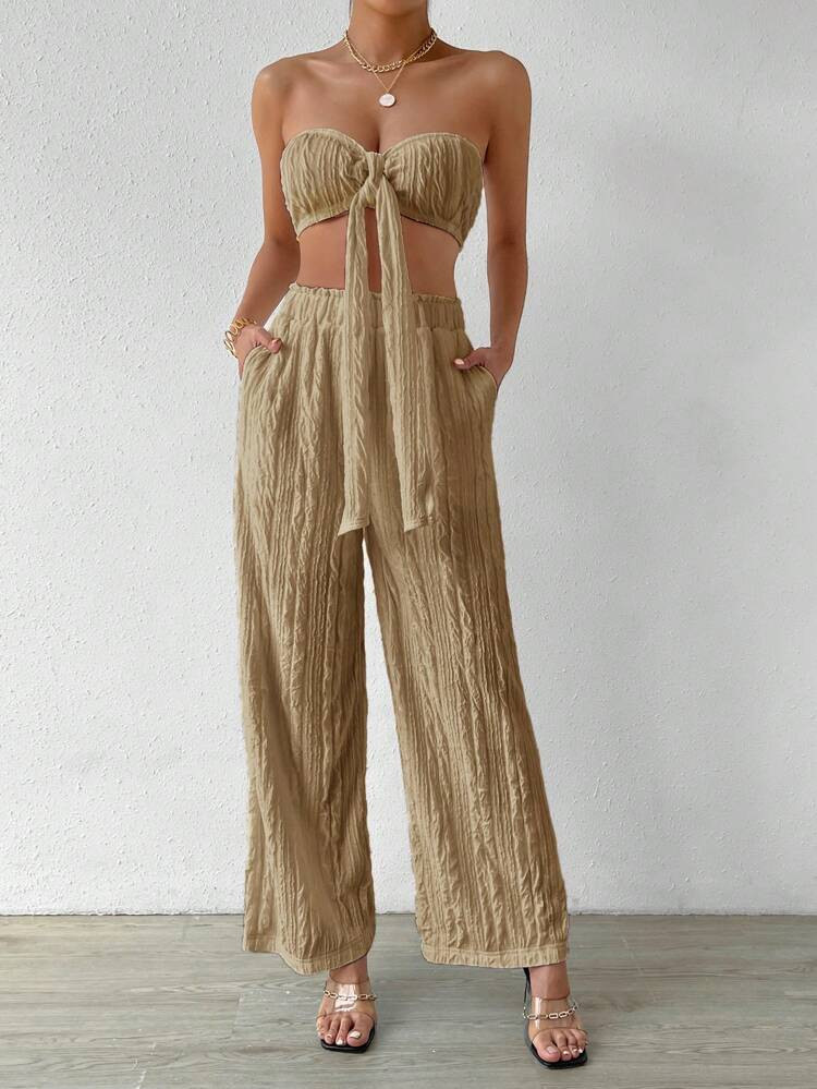 SHEIN SXY Tie Front Tube Top & Wide Leg Pants
       
              
              CA$37.49      ... | SHEIN
