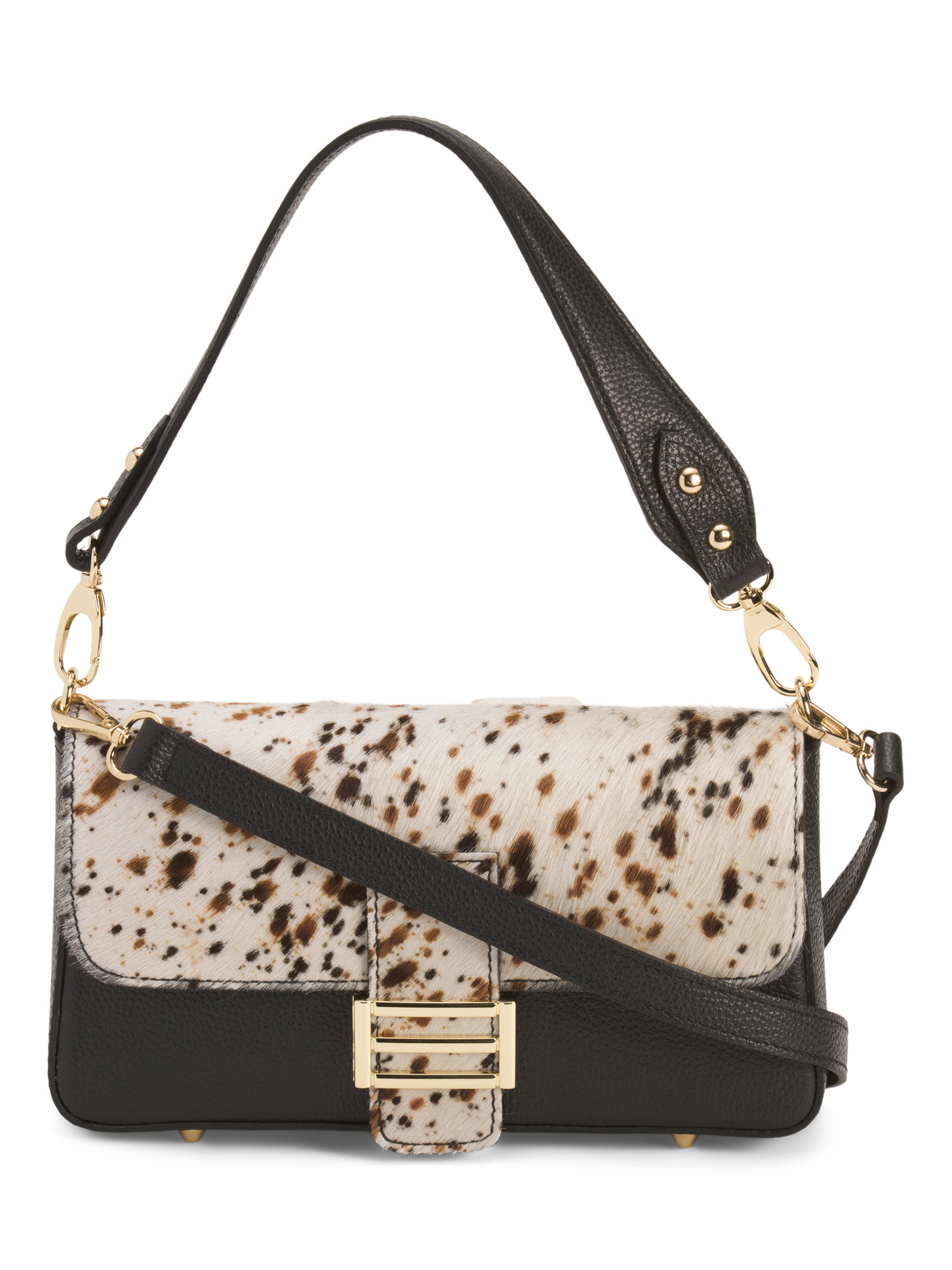 Made In Italy Leather Baguette Crossbody With Hair On Hide Panel | Handbags | Marshalls | Marshalls