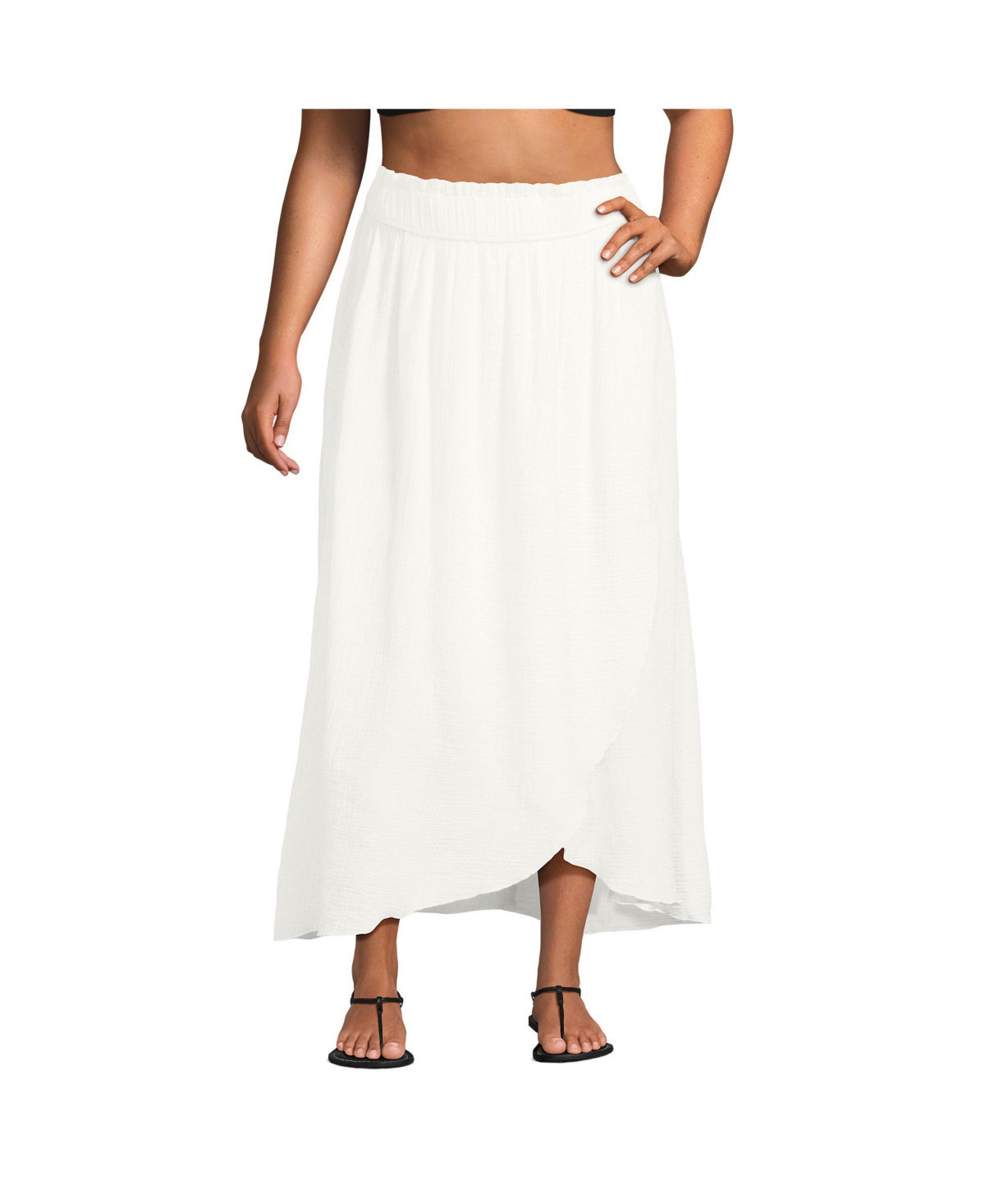 Lands' End Plus Size Cotton Gauze Maxi Swim Cover-up Skirt - Chalk white | Macy's