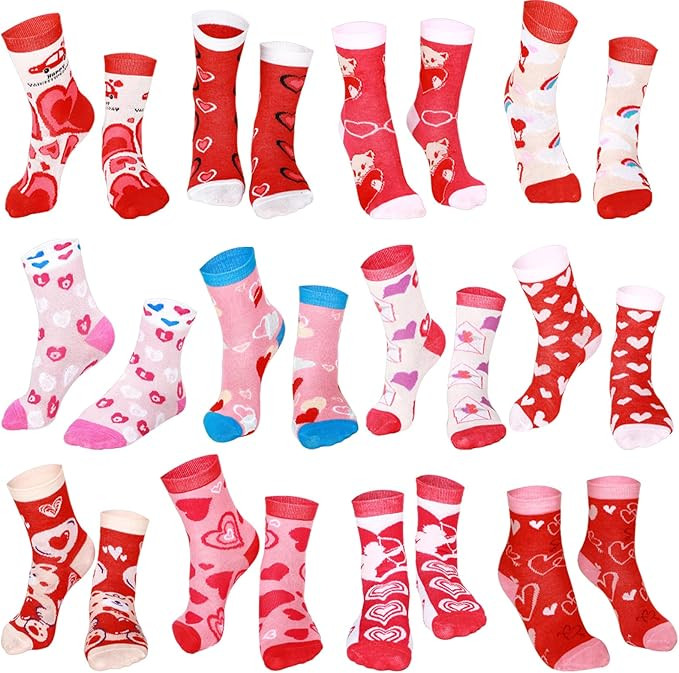 Shinymoon 12 Pairs Kids Valentine's Day Socks Valentine Crew Socks for Children Boys Girls Novelt... | Amazon (US)