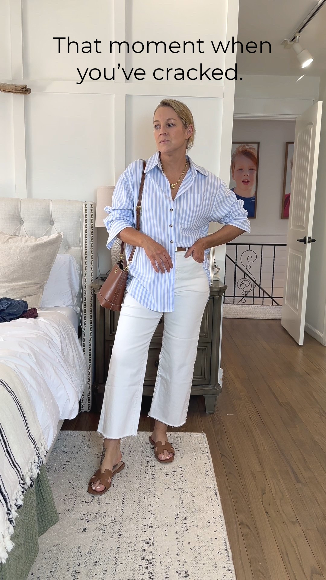 Obsessed with this shirt. In a Medium. Immediately buy all colors. Jeans are 29 classic length. True to size. 8.5 sandals (sized up half)

#LTKOver40 #LTKWatchNow #LTKStyleTip