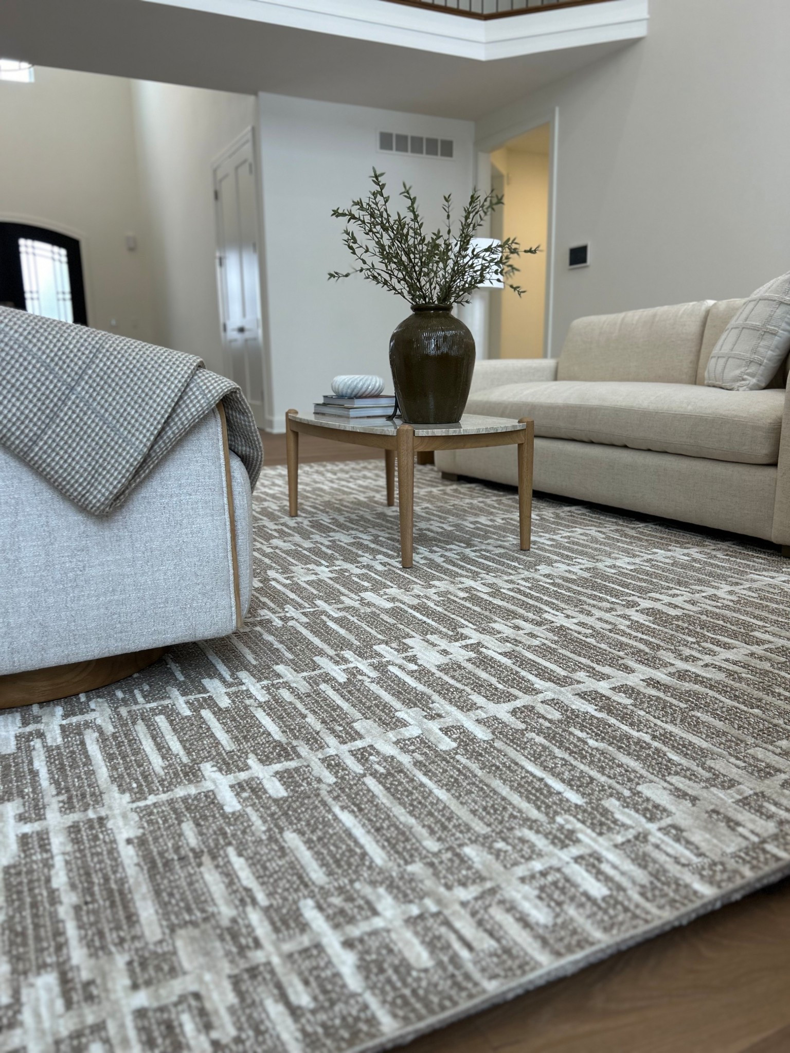 Neutral living room rug with texture 