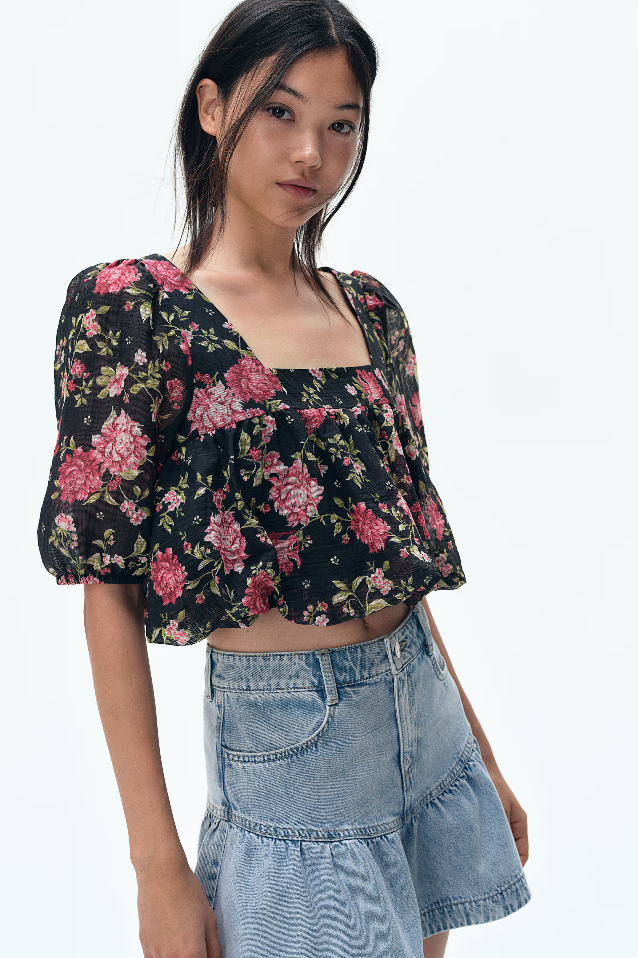 Denim Skirt with Peplum - Dark denim blue - Ladies | H&M US | H&M (US + CA)