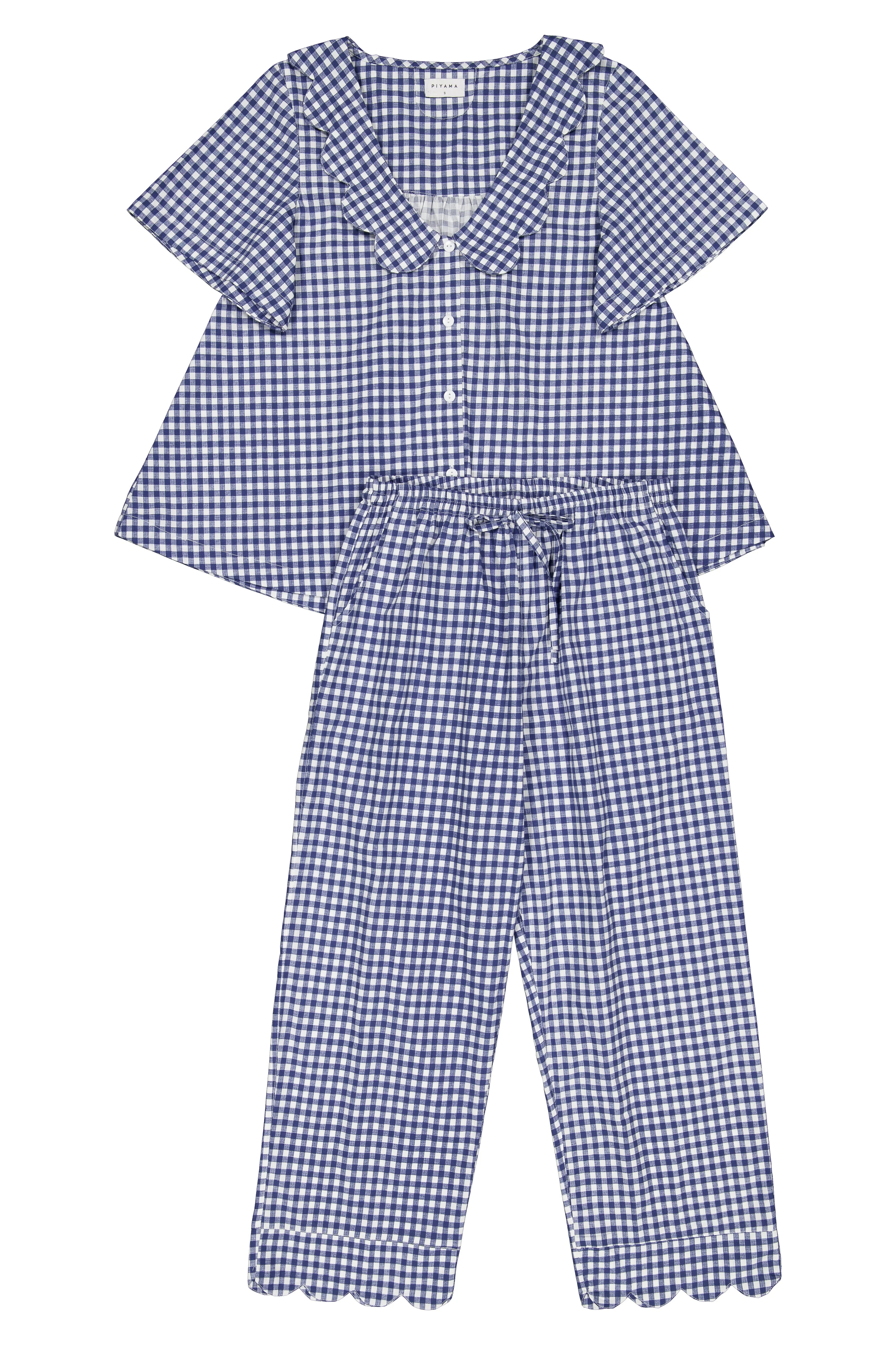 Penelope Sleep Set - Pants - Gingham - Navy | Piyama US