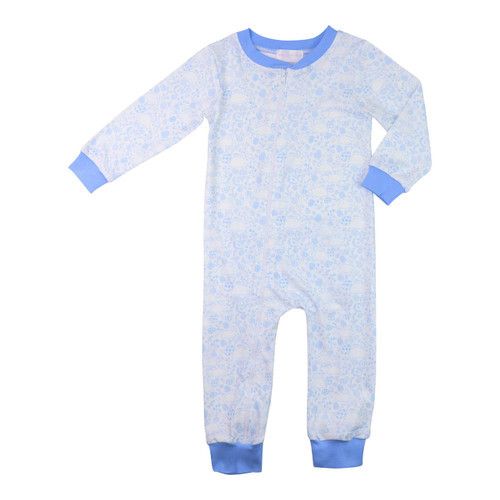 Blue And White Easter Print Knit Zipper Pajamas | Cecil and Lou