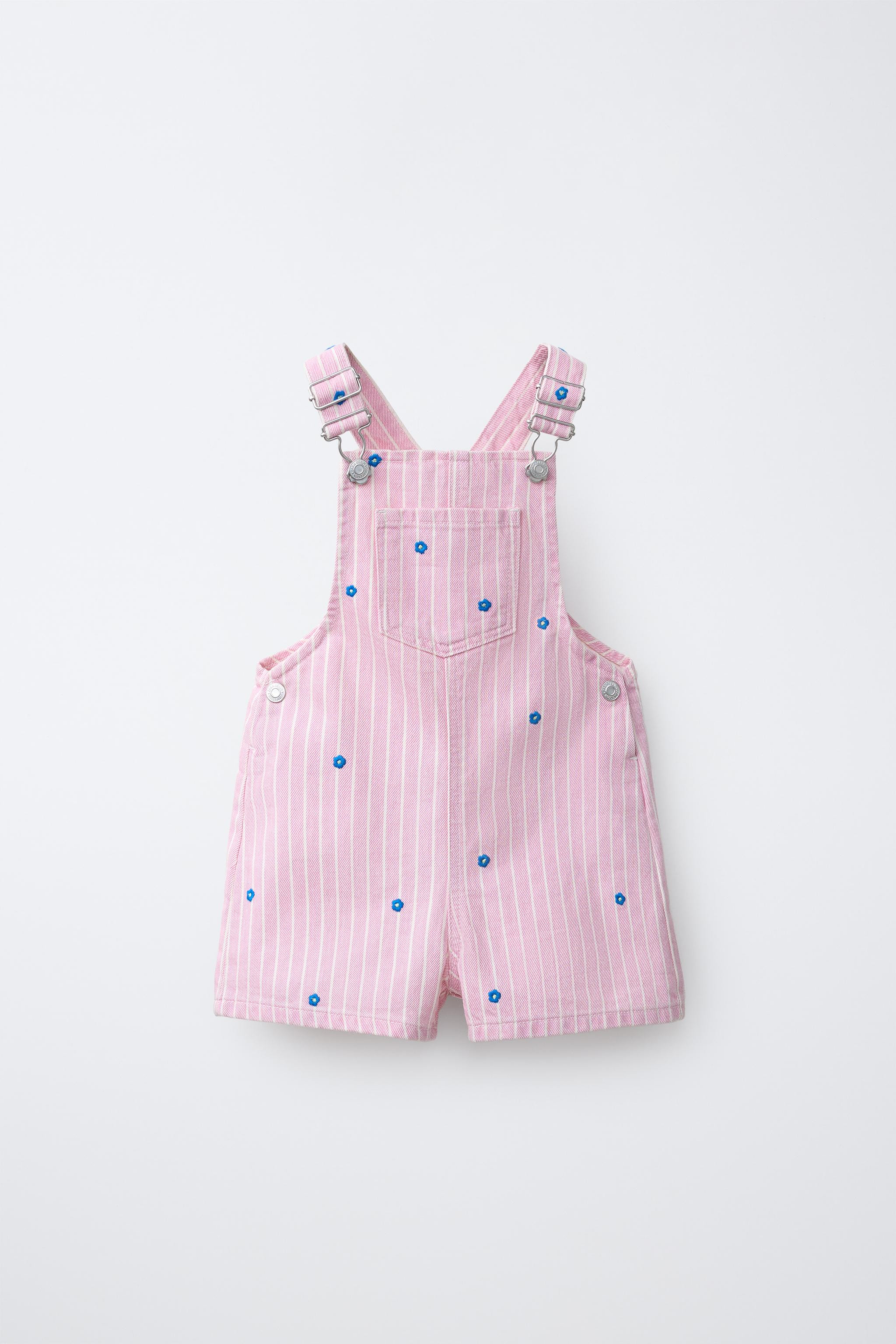 STRIPED & EMBROIDERED FLORAL TWILL OVERALL SHORTS | Zara US