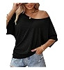Hilinker Womens Sexy Off The Shoulder Tops Short Batwing Sleeve T Shirt Oversized Casual Tee | Amazon (US)