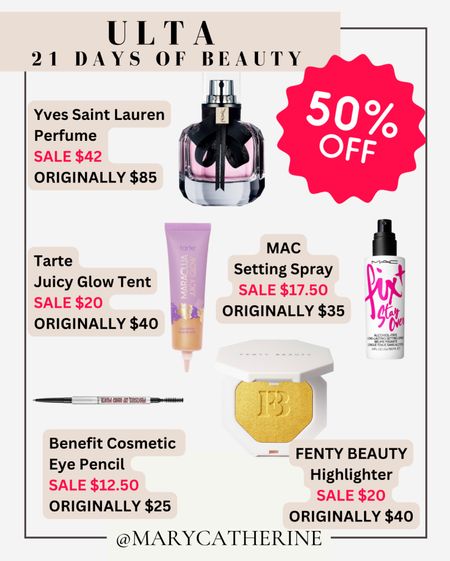 Ulta 21 Days of Beauty Sale 2023!
9/2 Deals! 50% off!

Saint Lauren
Tarts
MAC
Benefit Cosmetic 
FENTY BEAUTY 
SALE


#LTKSale #LTKbeauty #LTKsalealert