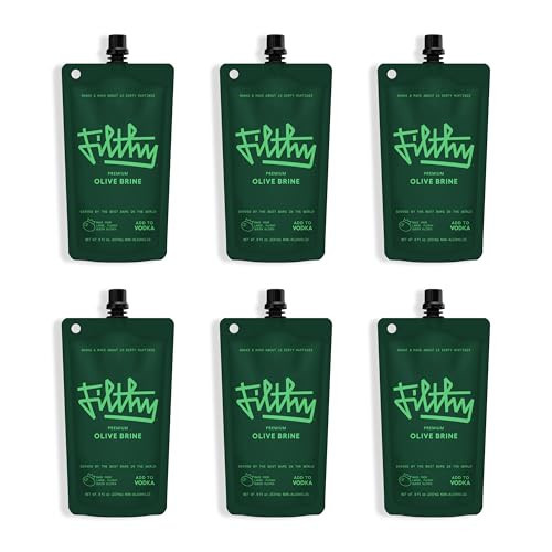 Filthy Olive Brine, Premium Cocktail Mixer, Filtered for Dirty Martinis, Olive Juice for Cocktails, Made from Naturally Cured Olives, Non-GMO, Gluten Free, 8 Oz Pouch, 6 Pack | Amazon (US)