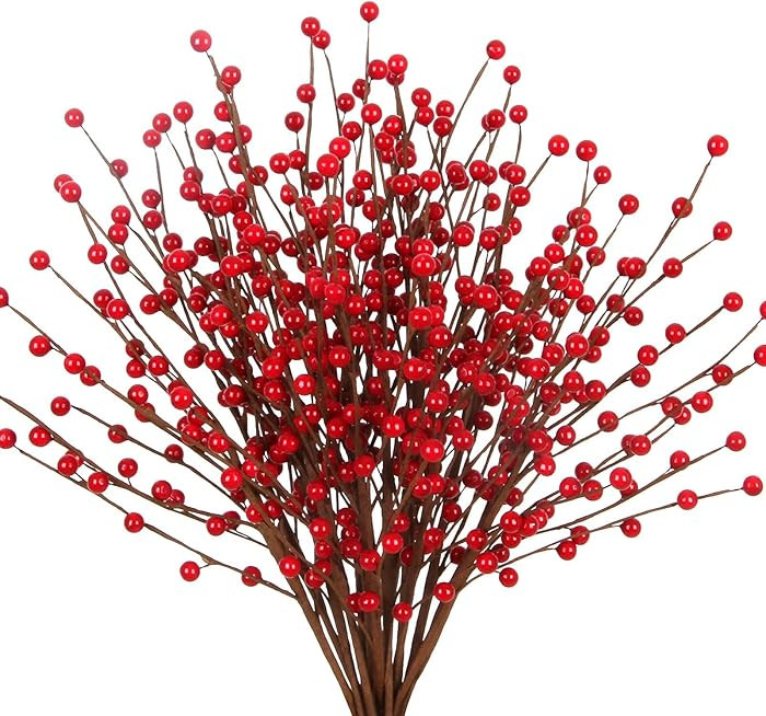 ZIFTY 15Pcs Christmas Artificial Holly Berry Stem, 16.5 Inch Holly Berry Pick Decorative Wire Bra... | Amazon (US)
