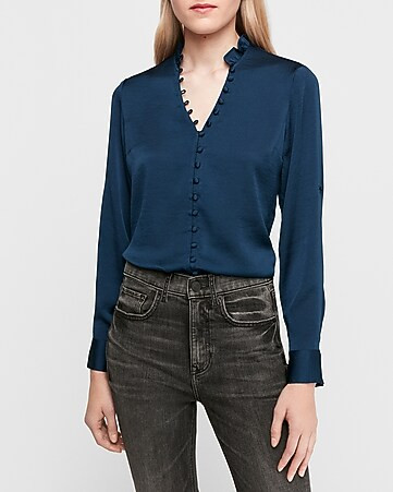 Slim Ruffle Covered Button Portofino Shirt | Express