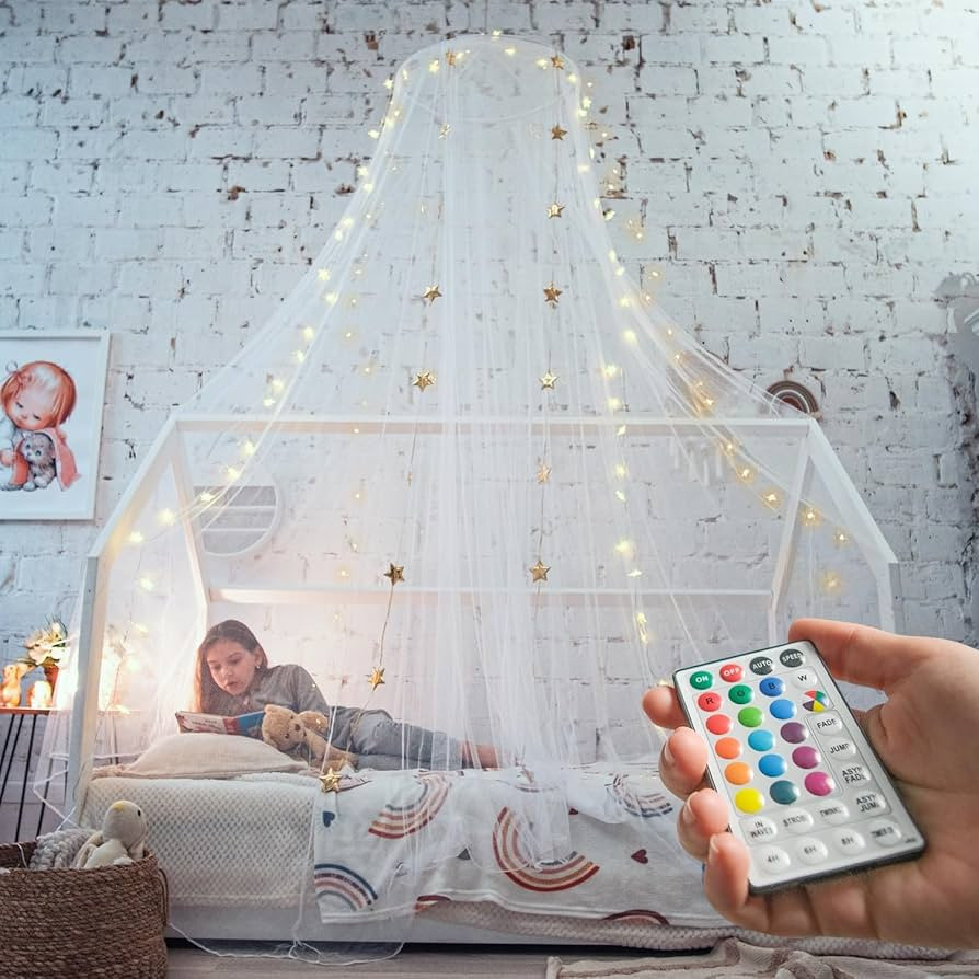 Bollepo Bed Canopy with Lights - Pink Princess Canopy for Girls Room | Single, Twin, Full, Queen ... | Amazon (US)