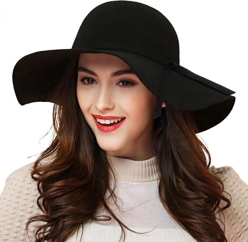 Women's 100% Wool Foldable Wide Brim Retro Fedora Floppy Felt Bowler Hat | Amazon (US)