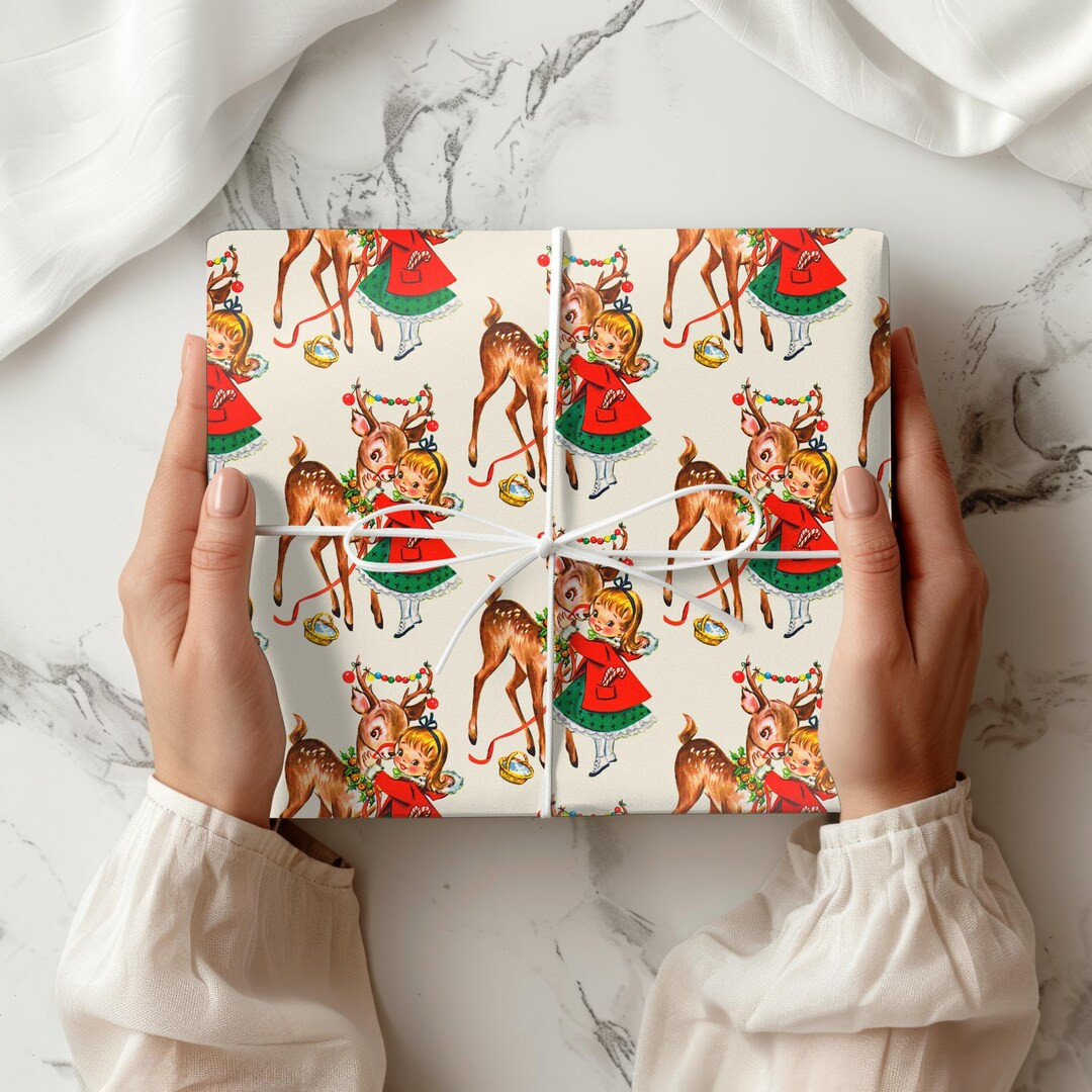 Vintage Christmas Wrapping Retro Reindeer Gift Wrap Vintage 50s Wrapping Paper Mid Century Modern... | Etsy (US)