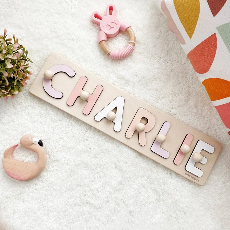 Personalized Name Puzzle With Pegs, New Baby Gift, Wooden Toys, Baby Shower, Easter Gifts for Kid... | Etsy (US)