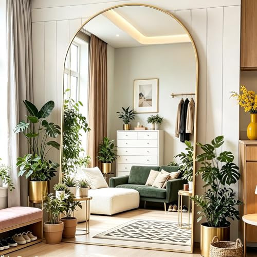 DMWOODFL 46"x90" Extra Large Arched Full Length Gold Mirror - Aluminum Alloy Frame, Standing/Leaning/Wall Mounted, Modern Home Decor for Bedroom, Living Room, Cloakroom | Amazon (US)