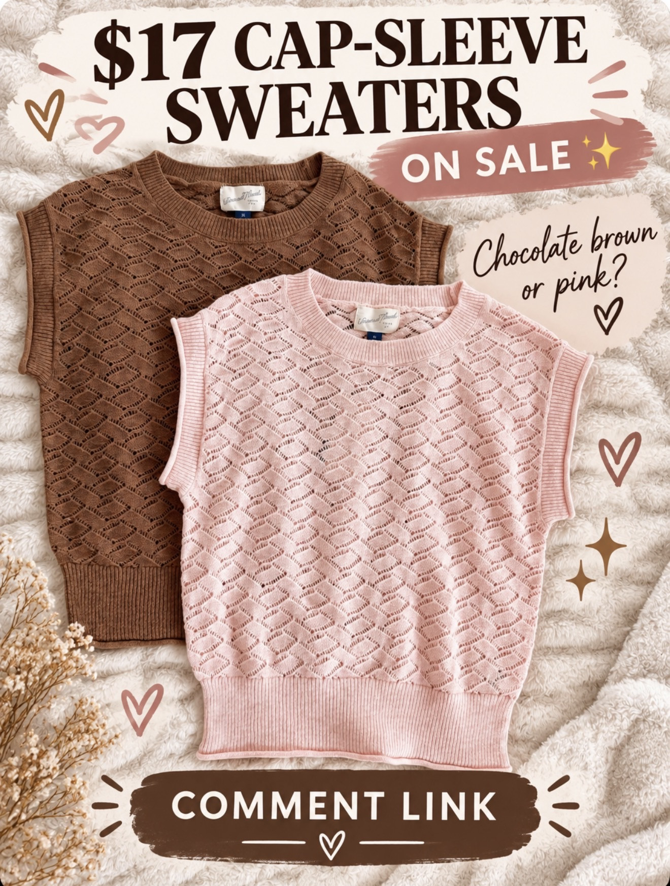 These cap-sleeve sweaters are on sale for just $17! 😍 The prettiest little layer for now and fall. Are you choosing chocolate brown or pink? Comment LINK and I’ll send them to you 🔗

#LTKOver40 #LTKootd #LTKmomlife
