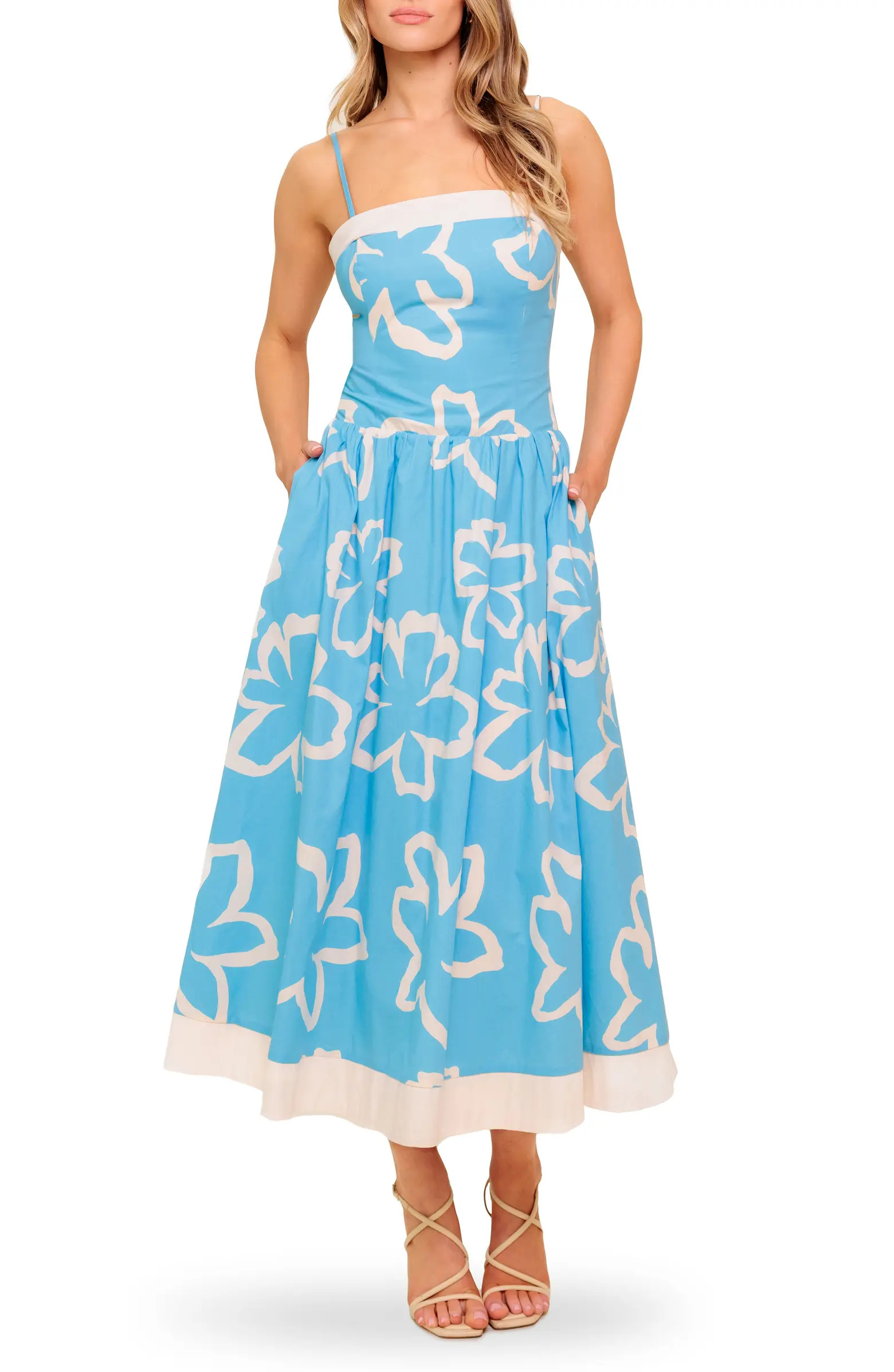 Floral Print Cotton Fit & Flare Midi Dress | Nordstrom Rack