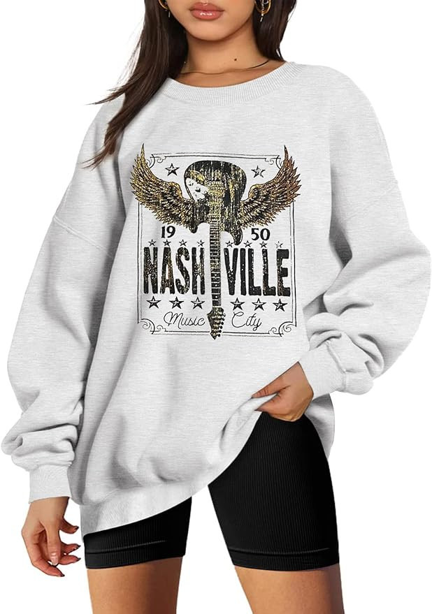 iliheyov Oversized Nashville Shirts Women Country Music Concert Outfits Casual Long Sleeve Graphi... | Amazon (US)