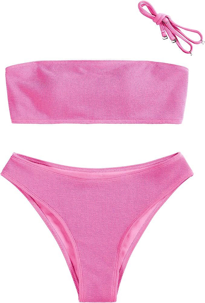 ZAFUL Women Strapless Bikini Set High Cut Bandeau 2 Piece Swimsuit Amazon Swim #LTKswim #LTKU | Amazon (US)