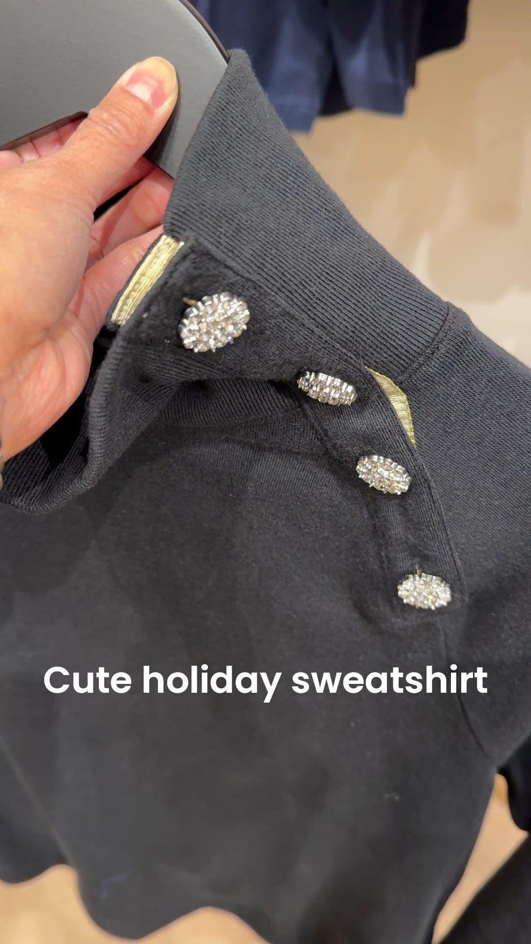Cute holiday sweatshirt for casual holiday outfits. 
Rhinestone buttons with holiday fabric peaking out underneath. 
Soft fleece sweatshirt  

#LTKFindsUnder50 #LTKOver40 #LTKHoliday