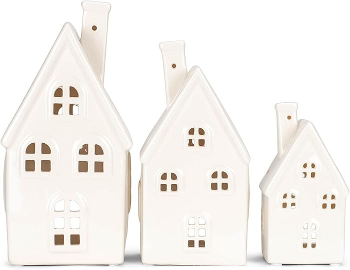 RAZ Imports 2022 Cozy Christmas 8.25" White Ceramic House, Set of 3 | Amazon (US)