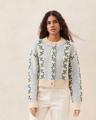 Idris Blue Floral Wool Cardigan | Loeffler Randall