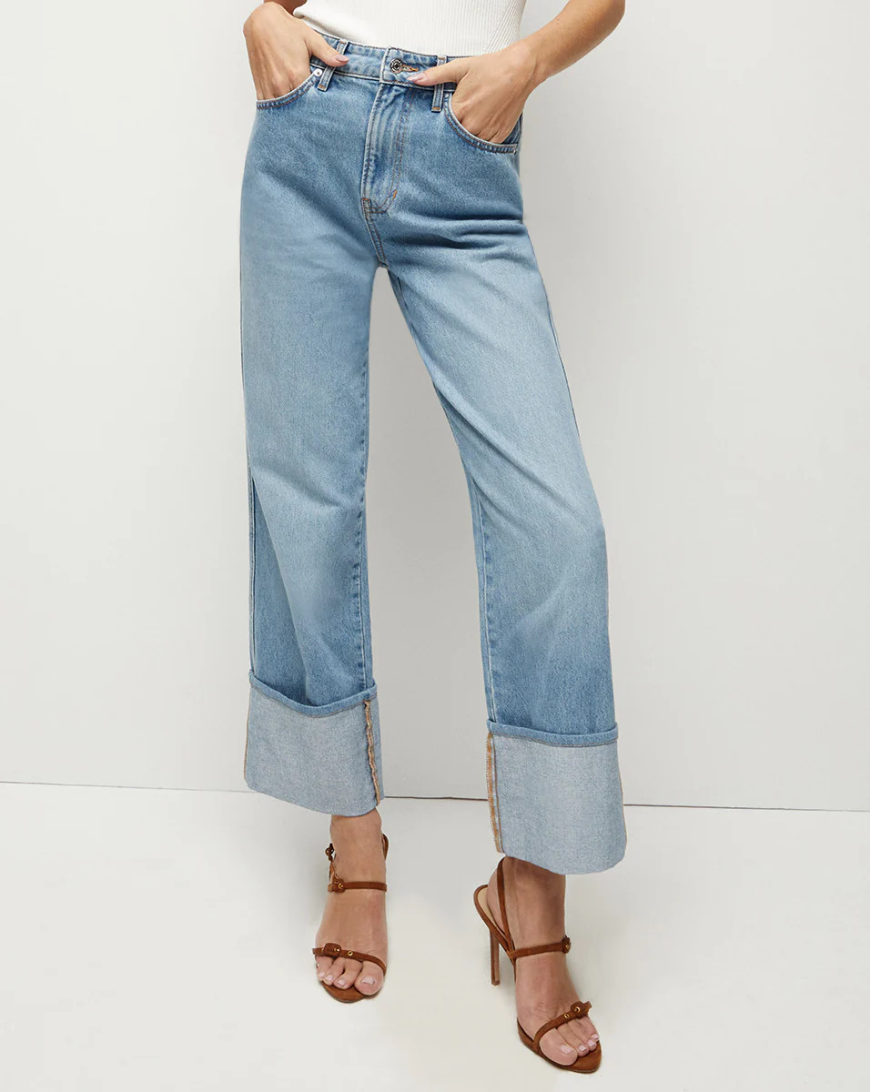 Dylan Cuffed Straight-Leg Jean in Silverwood Blue | Veronica Beard | Veronica Beard