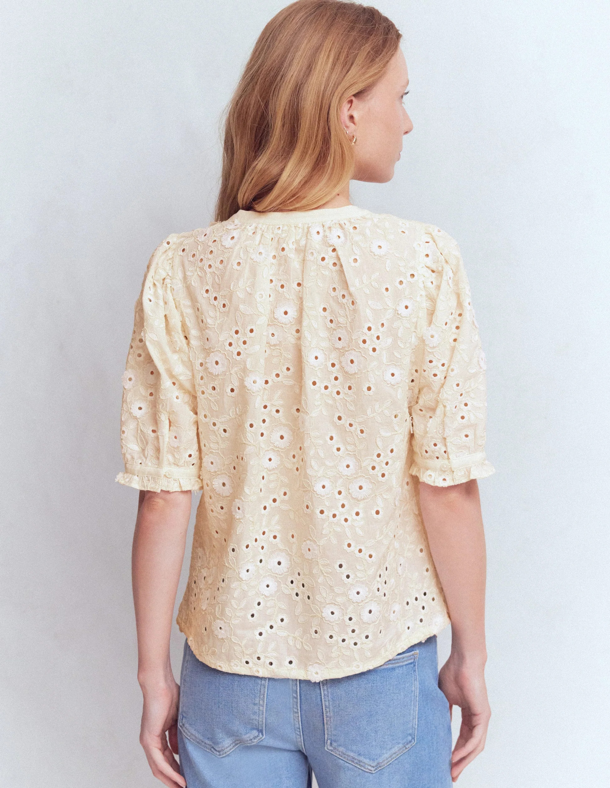 Camille Embroidered Cotton Top-Ivory Broderie | Boden (US)