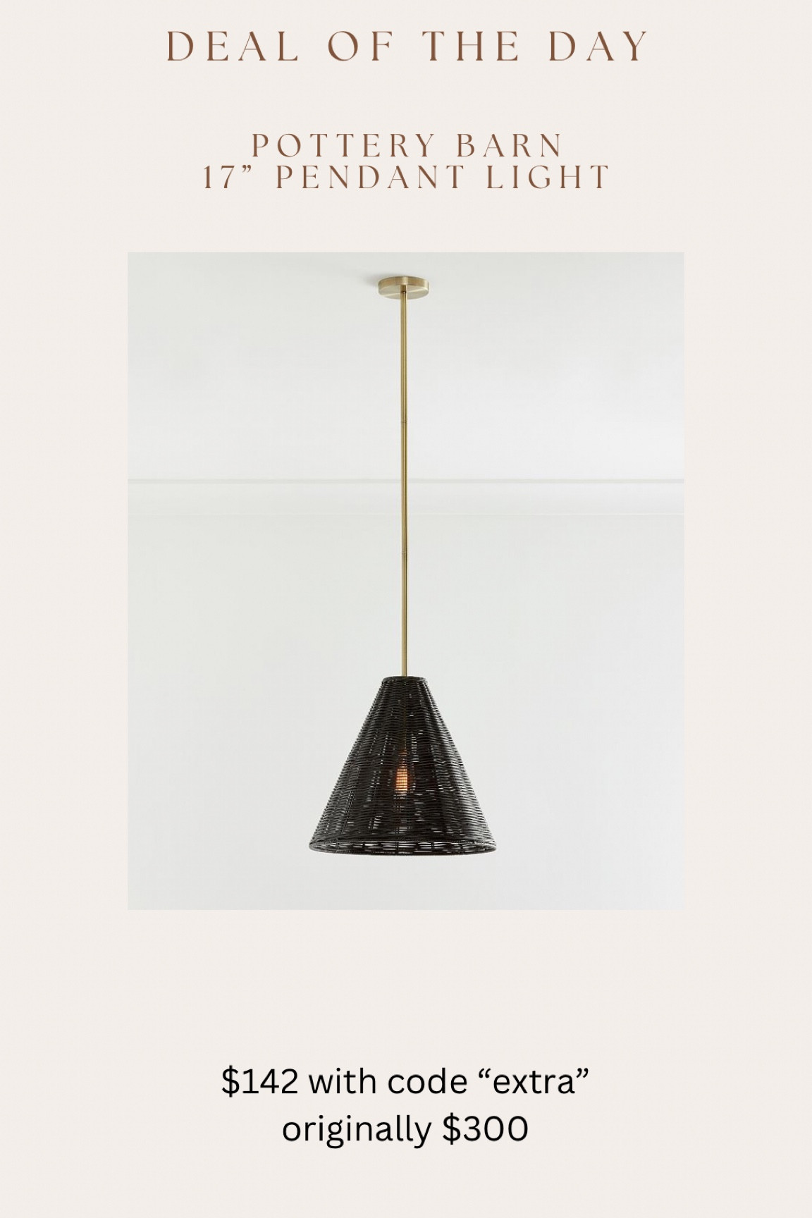 Pottery barn pendant light more than 50% off right now with code “extra”!! I love the black & gold touch of this 😍

#LTKhome #LTKsalealert
