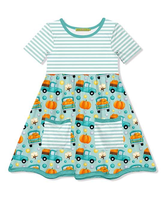 Millie Loves Lily Girls' Casual Dresses Pumpkin - Mint Pumpkin & Truck Pocket A-Line Dress - Toddler | Zulily