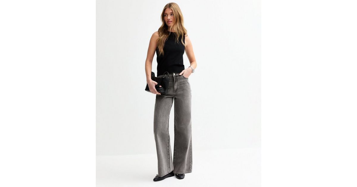 Washed Grey Adalae High-Waist Wide Leg Jeans
						
						Add to Saved Items
						Remove from Sa... | New Look (UK)