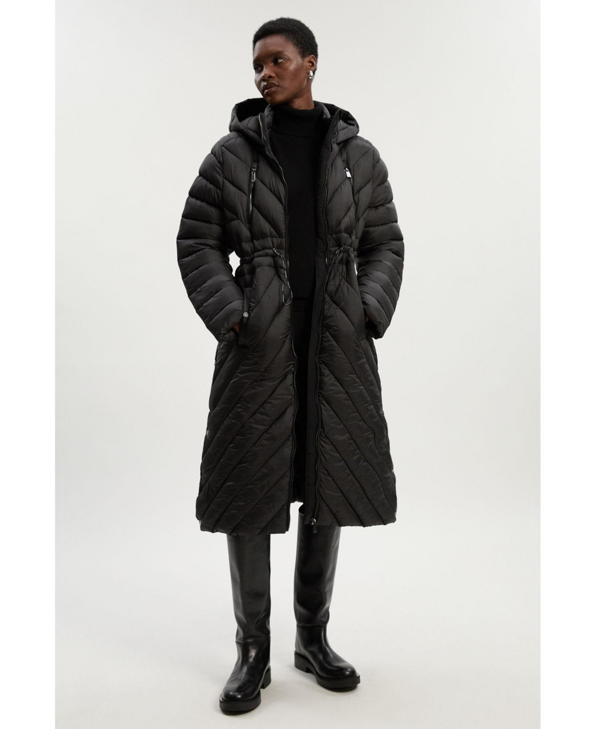 Petite Packable Knee Length Coat - Black | Macy's