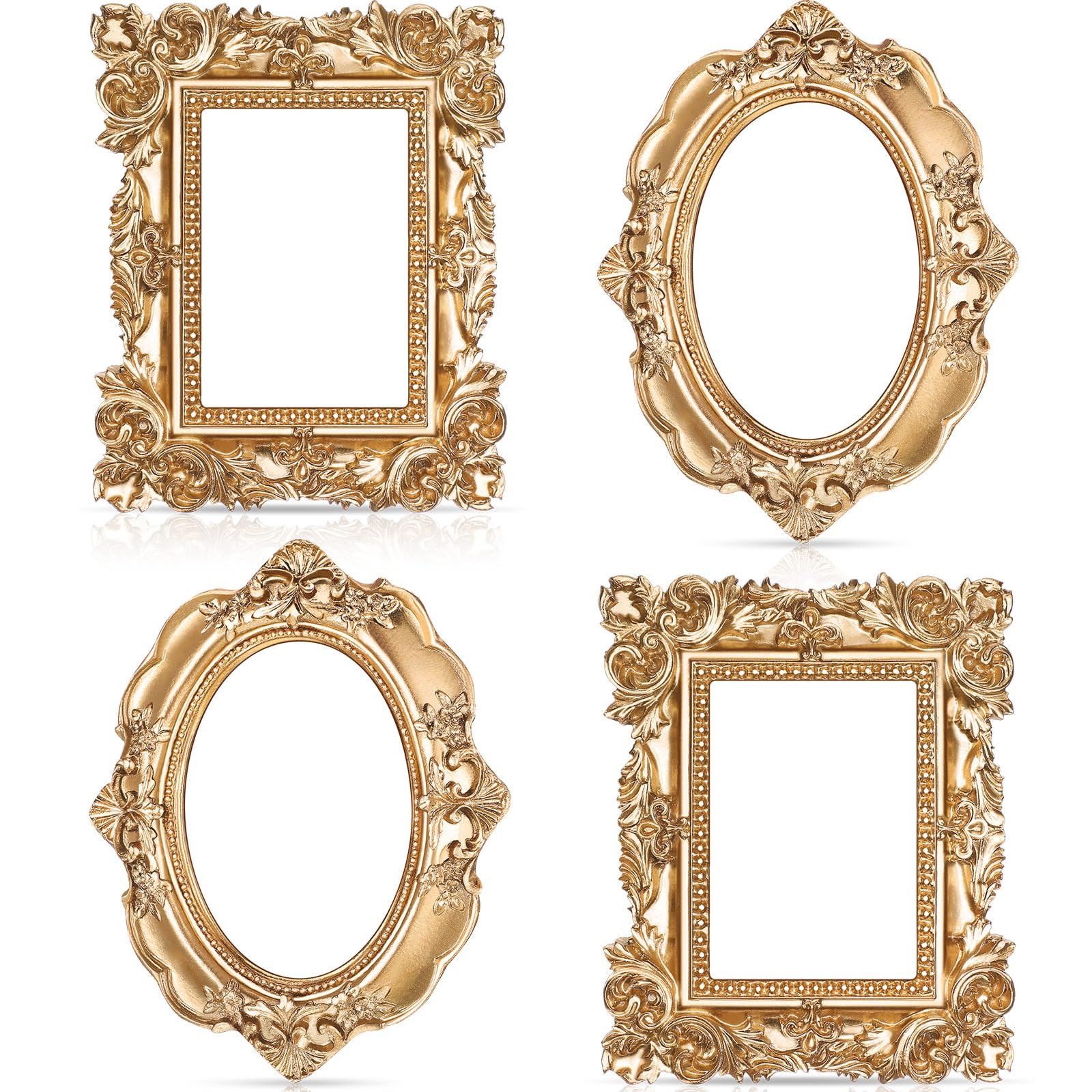 Leinuosen 4 Pcs Mini Gold Frames Vintage Resin Picture Small Antique Gold Tiny Oval Rectangle Bar... | Amazon (US)