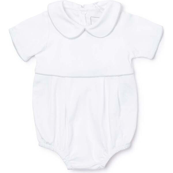 Palmer Boys' Pima Cotton Bubble, White with Light Blue Piping | Maisonette