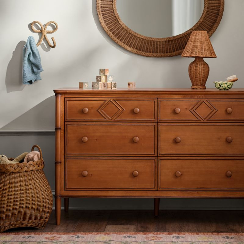 Crosby Antique Amber Wood Wide 6-Drawer Kids Dresser by Sharland England | Crate & Kids | Crate & Barrel