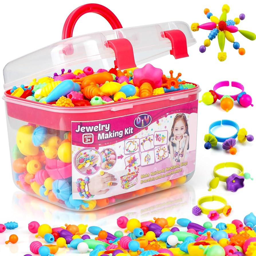 FUNZBO 520+ Snap Pop Beads - Jewelry Making Kit, Arts and Crafts for Kids Ages 4-8, Toys for 3 4 ... | Amazon (US)