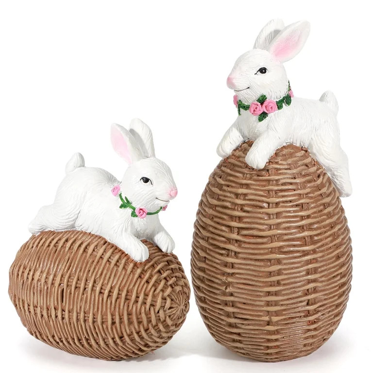Ayieyill Easter Bunny Egg Decorations 2Pcs, Resin Easter Bunny Figurines for Home, Courtyard, Tab... | Walmart (US)